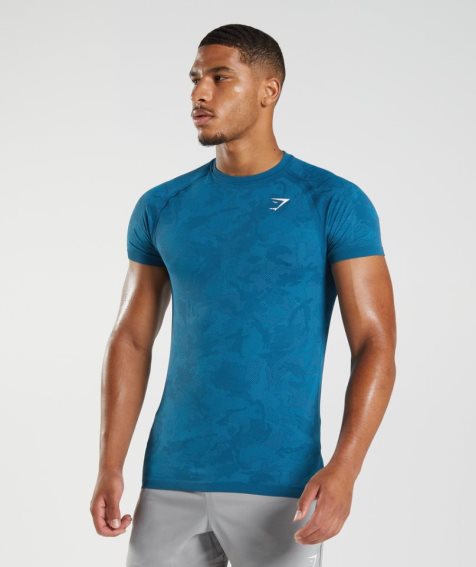 Men's Gymshark Geo Seamless T-Shirts Blue | NZ 0SYKUP